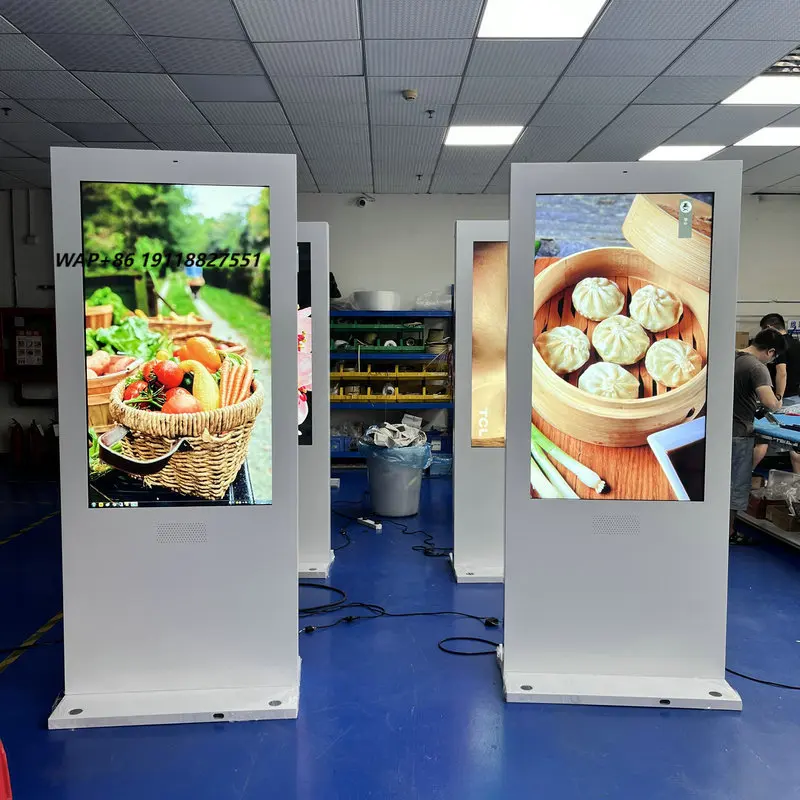 Outdoor IP65 4K Advertising Digital Signage 55/65 Inch Floor Standing LCD Totem Media Player Kiosk Touch Screen Animation