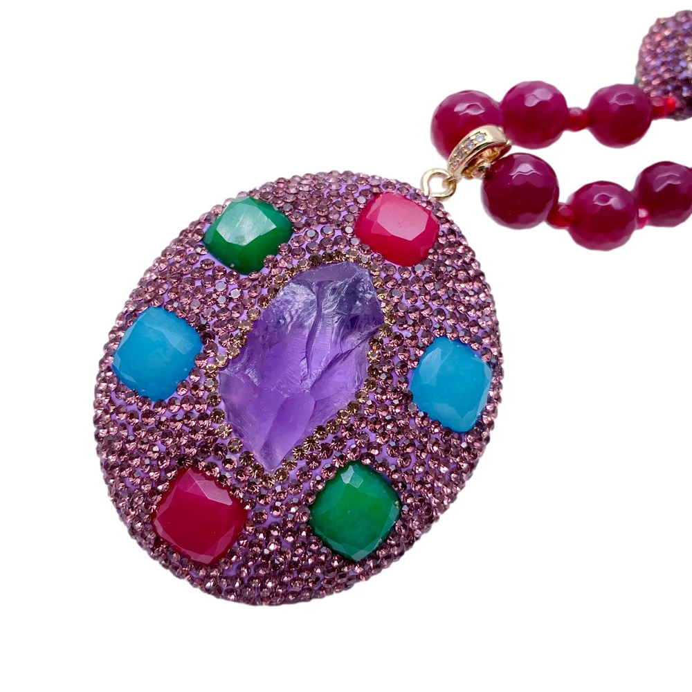 

Purple Gemstone Necklace Agate Amethyst Rough Pendant Necklaces Women Jewelry