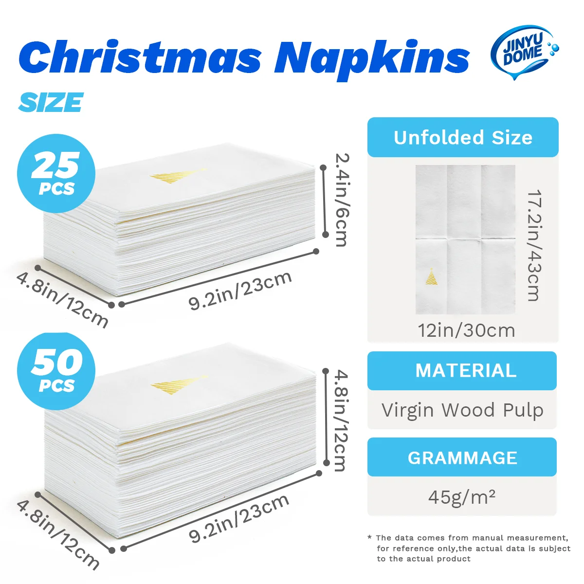 JINYUDOME 50Pcs Disposable Linen-Feel Dinner Napkins,30*43cm Twill Napkins,Prefolded Paper Napkins Pad For Home Christmas Party