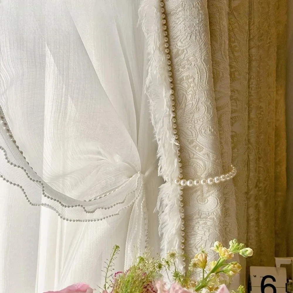 French Romantic Cream Curtains for Living Room Bedroom Dining Relief Retro Blackout High Precision Pearl Plume Custom Size Tulle