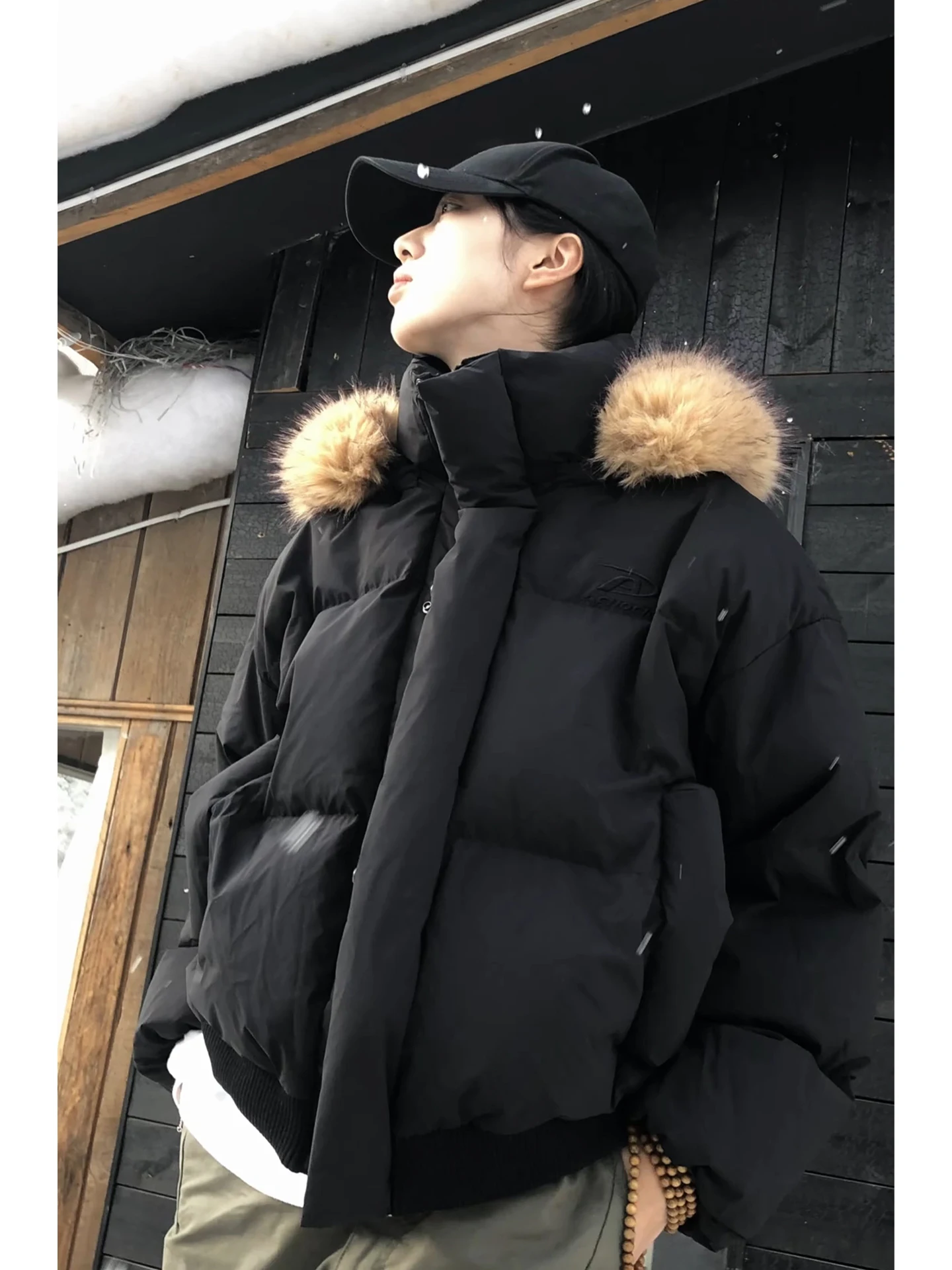 

Bla Hooded down Jaet Removable Fur Collar Men's Thi Warm Cotton Coat Couple's Parka Cotton Clothes Autumn Winter ort