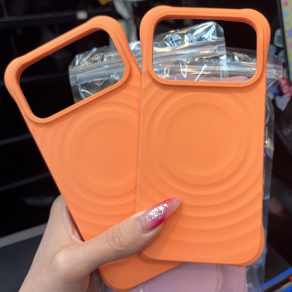 

Pure Color Orange Ripple Smooth Silicone Magnetic Back Cover for iPhone 17 Pro Max 17Pro Case