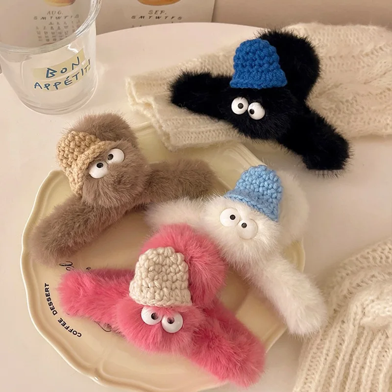 

Funny plush big eyes hairpin cute briquettes new hair accessories disc hair grab clip crab clip women's fun hair accessories