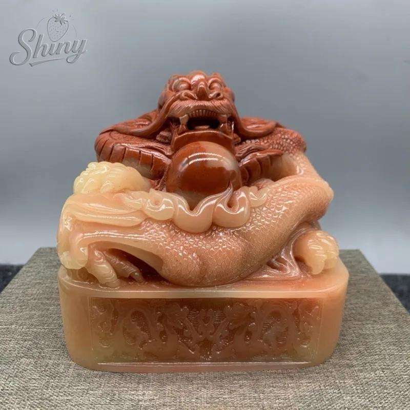 Antique Dragon Sculpture Seal Imperial Jade Seals Artificial Stone Beasts Statues Feng Shui Ornaments Home Decor Accessories