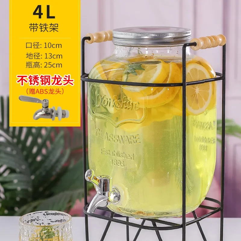 Beverage Bucket with Fauct 4L Glass Jar Party Juice Dispenser Glass Drink Beverage Dispenser with Tap and Stand