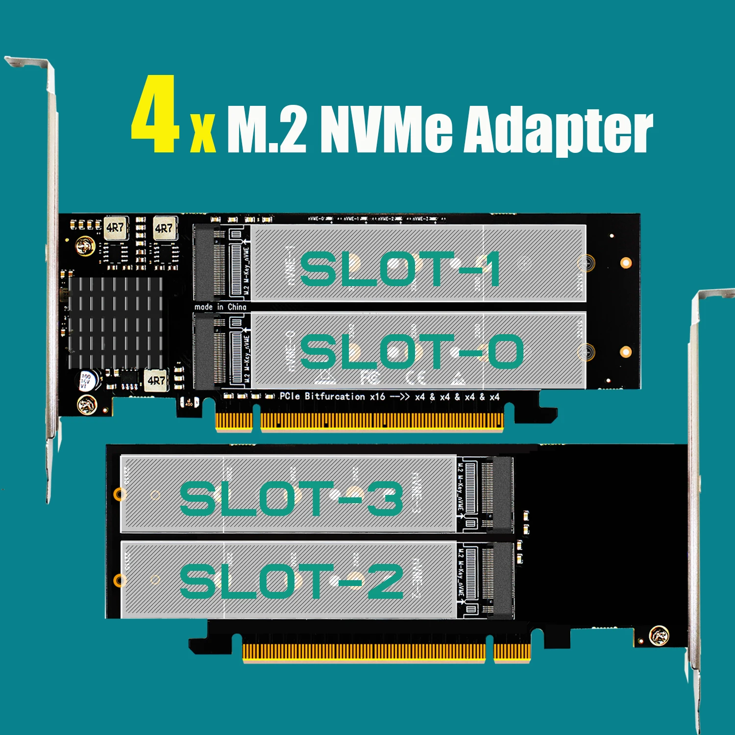 Imagem -02 - Cartão Adaptador Quad Slot com Chip Asm 1184e M.2 Nvme Pcie 4.0 X16 Placa-mãe Funciona Apenas com Função Divisor Pcie