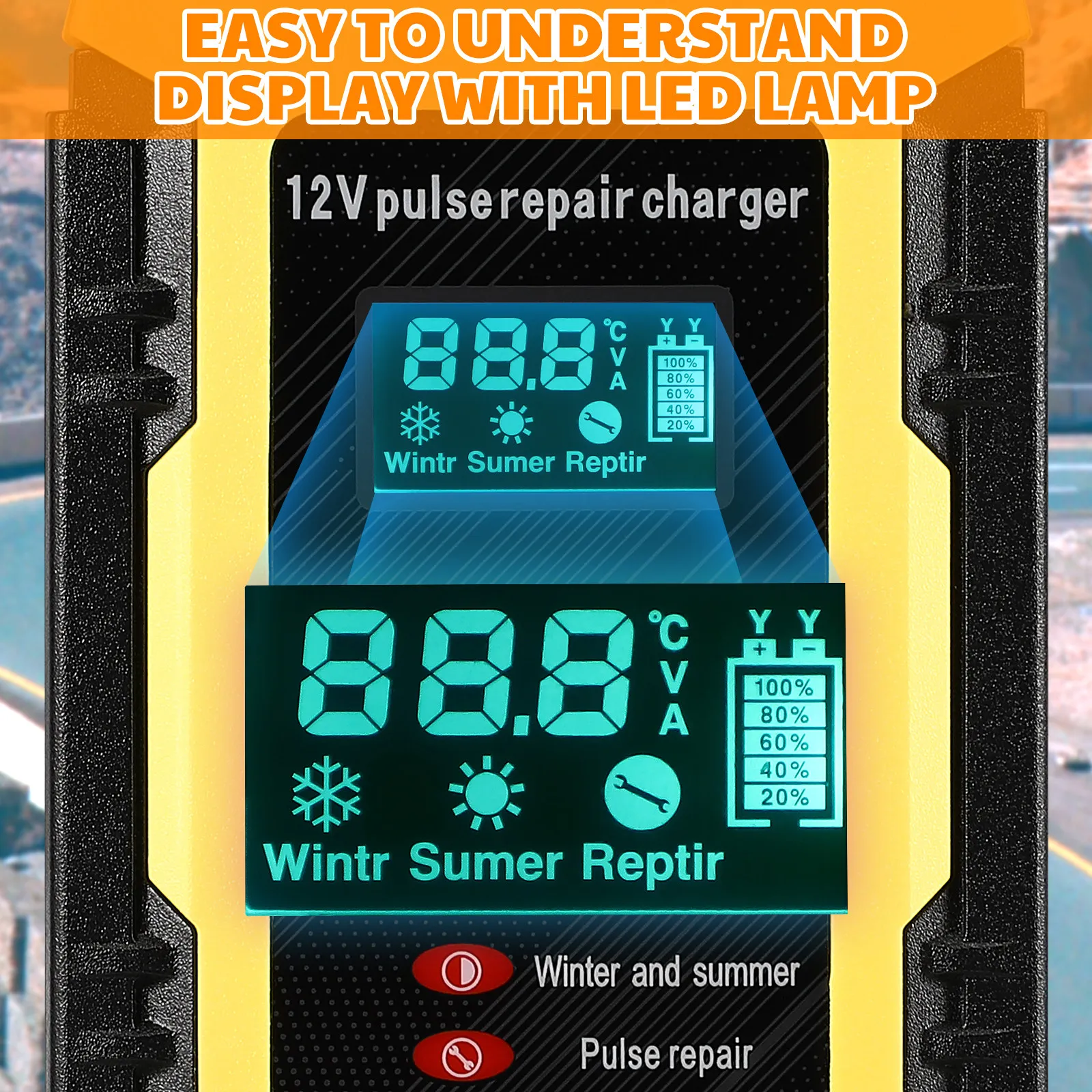 

12V 6A Car Motorcycle Yellow Digital Display Automatic Temperature Detection Overcharge Protection Portable