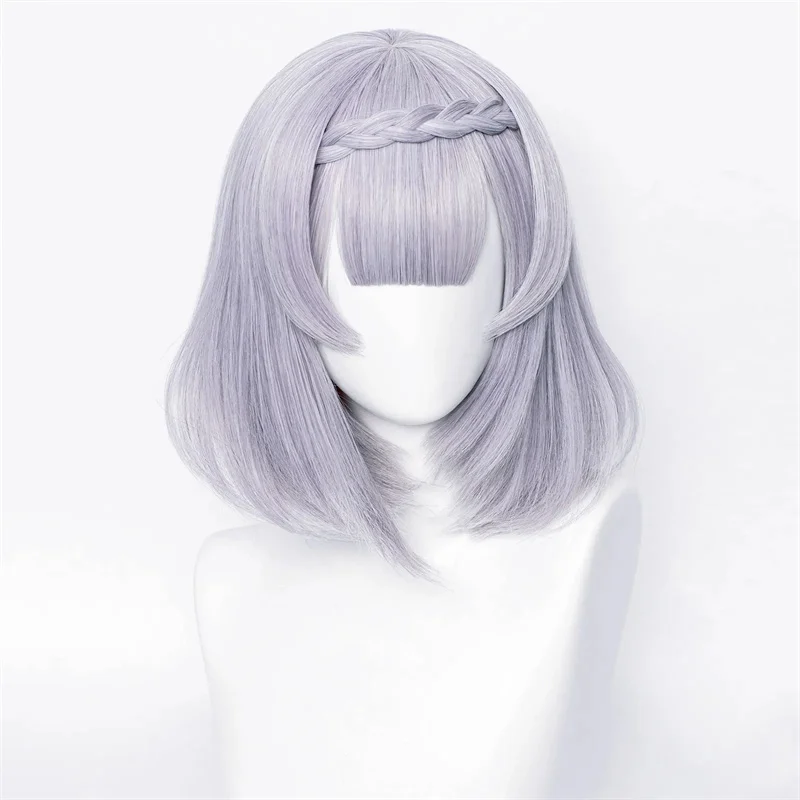 Game Genshin Impact Noelle Cosplay Wig Silver Purple Short Hair Heat Resistant Synthetic Halloween Party Accessories Props