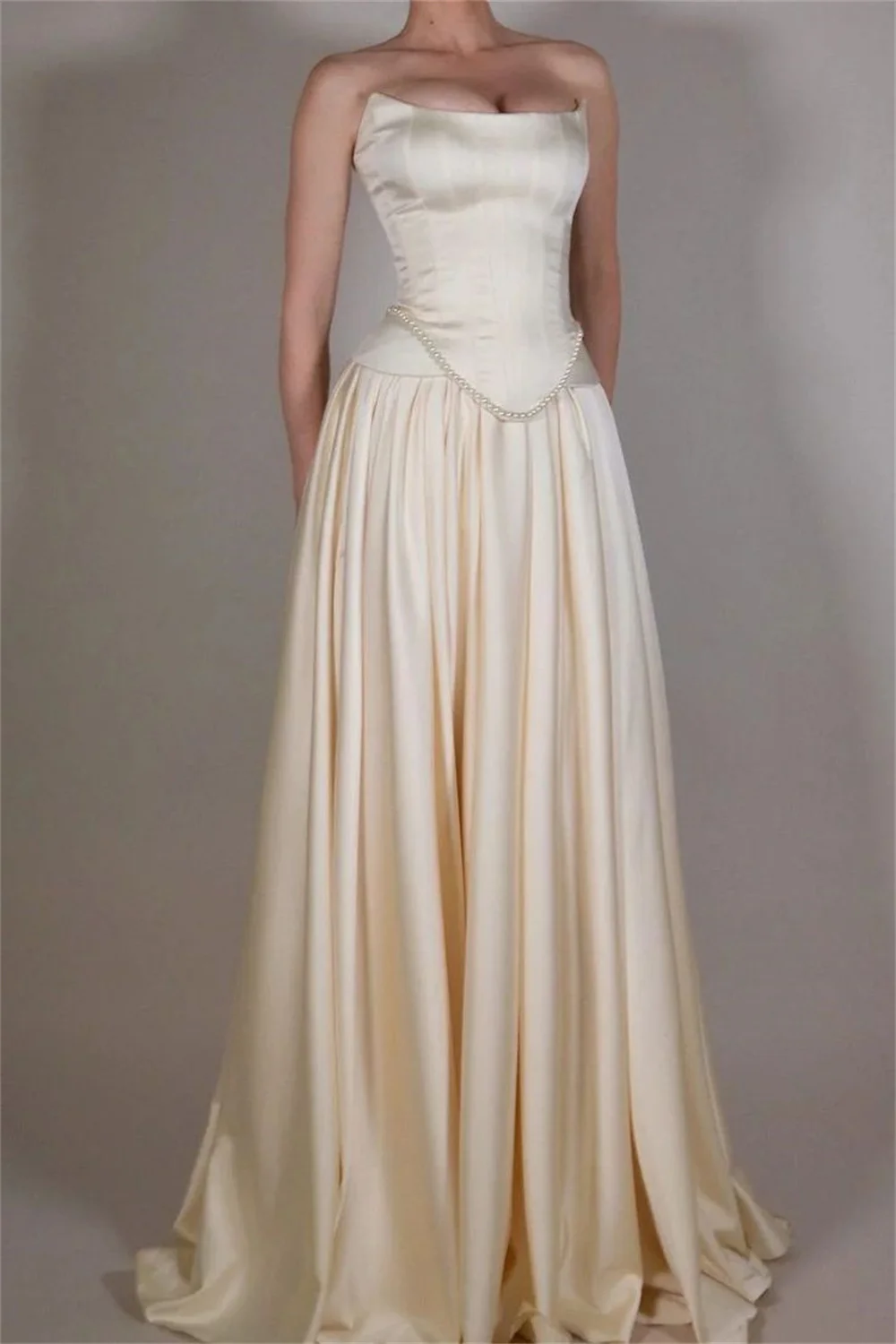 Amanda Customized Strapless A-Line Beading Prom Dresses Elegant Draped Sleeveless vestidos de noche Floor-Length Formal Evening