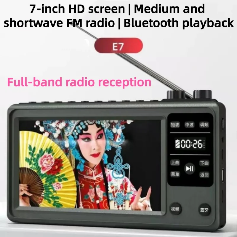 Large Screen Digital Clock Bluetooth FM Radio 450mm Retractable Antenna USB TF MP3 MP4 Portable Video Audio Player