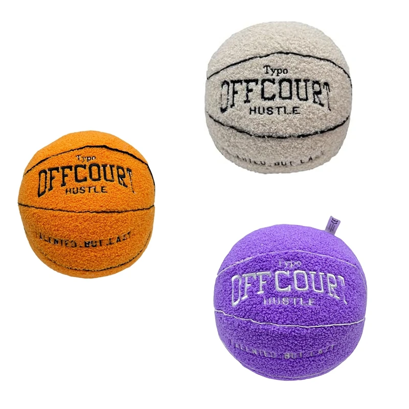 Offcourt Basketball Pillow, Basketball Shaped Pillow Teddy Fleece Embroidered Basketball Throw Pillow Fuzzy Plush Toy