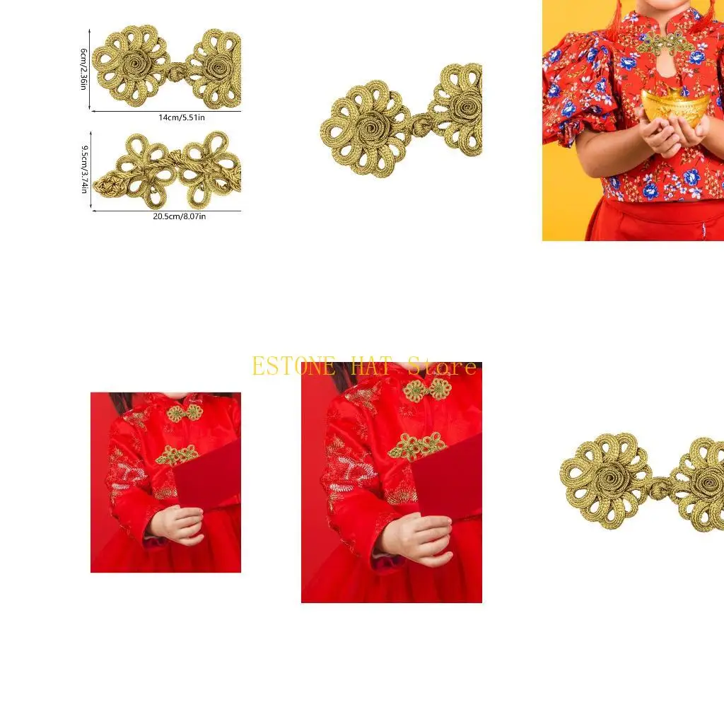 49MF Braided Cord Clothing Clasp Gold Tone Knot Closure for Garment Sewing Trim Costume Accent and Craft Repair Use