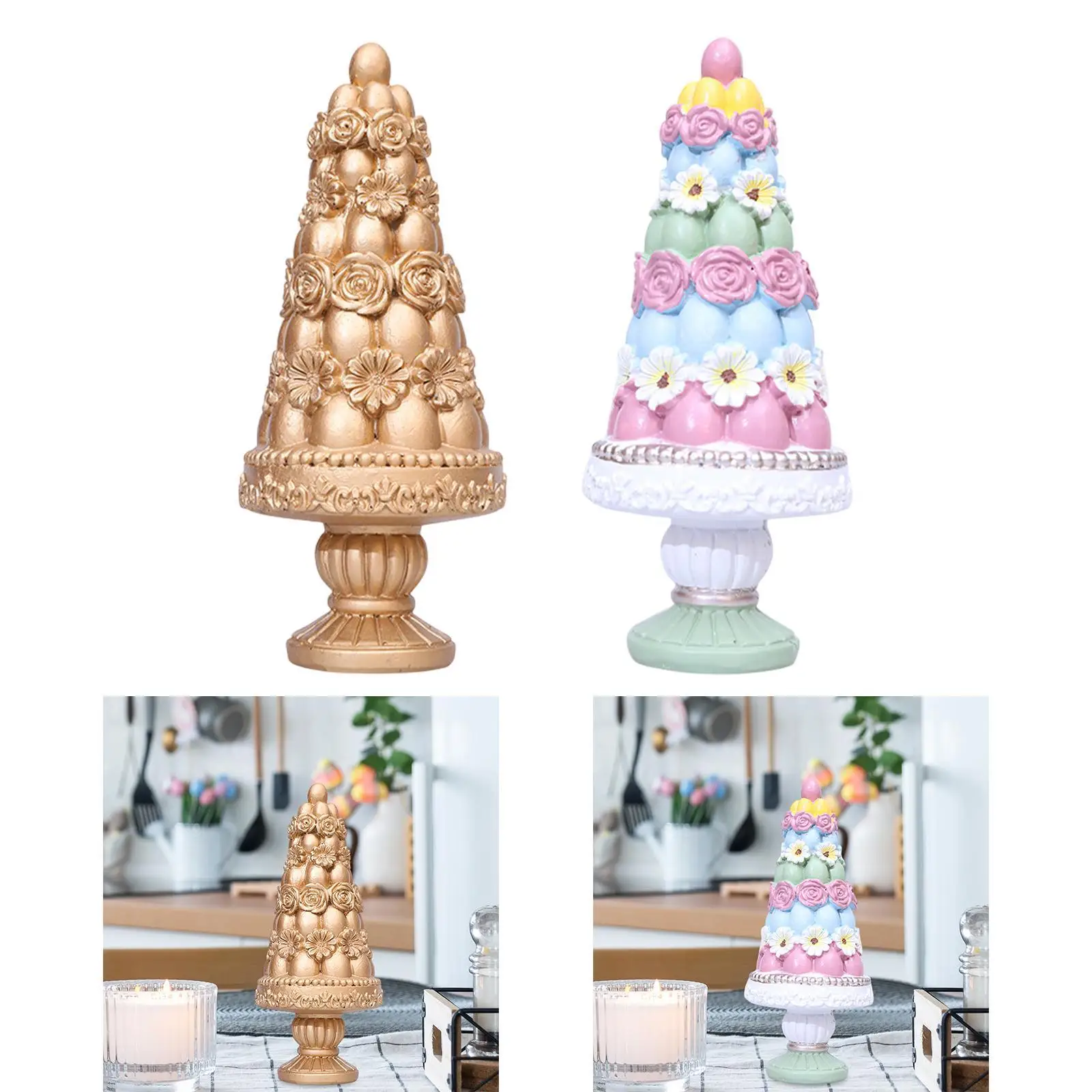 Easter Tree Figurine Easter Decoration Fine Workmanship, Table Centerpiece, Gift Resin Statue Desktop Ornament for Indoor