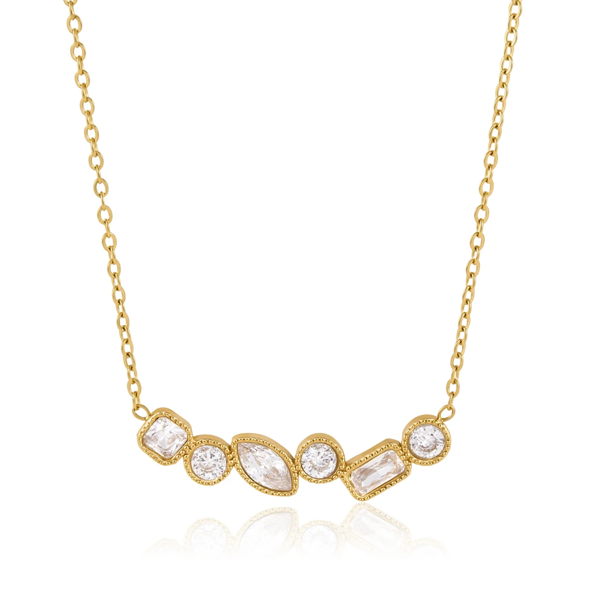 Spark & Co Geometric White Zircon Smile Shape Pendant For Women 18K Gold Plated Stainless Steel Necklace Fashion Jewelry