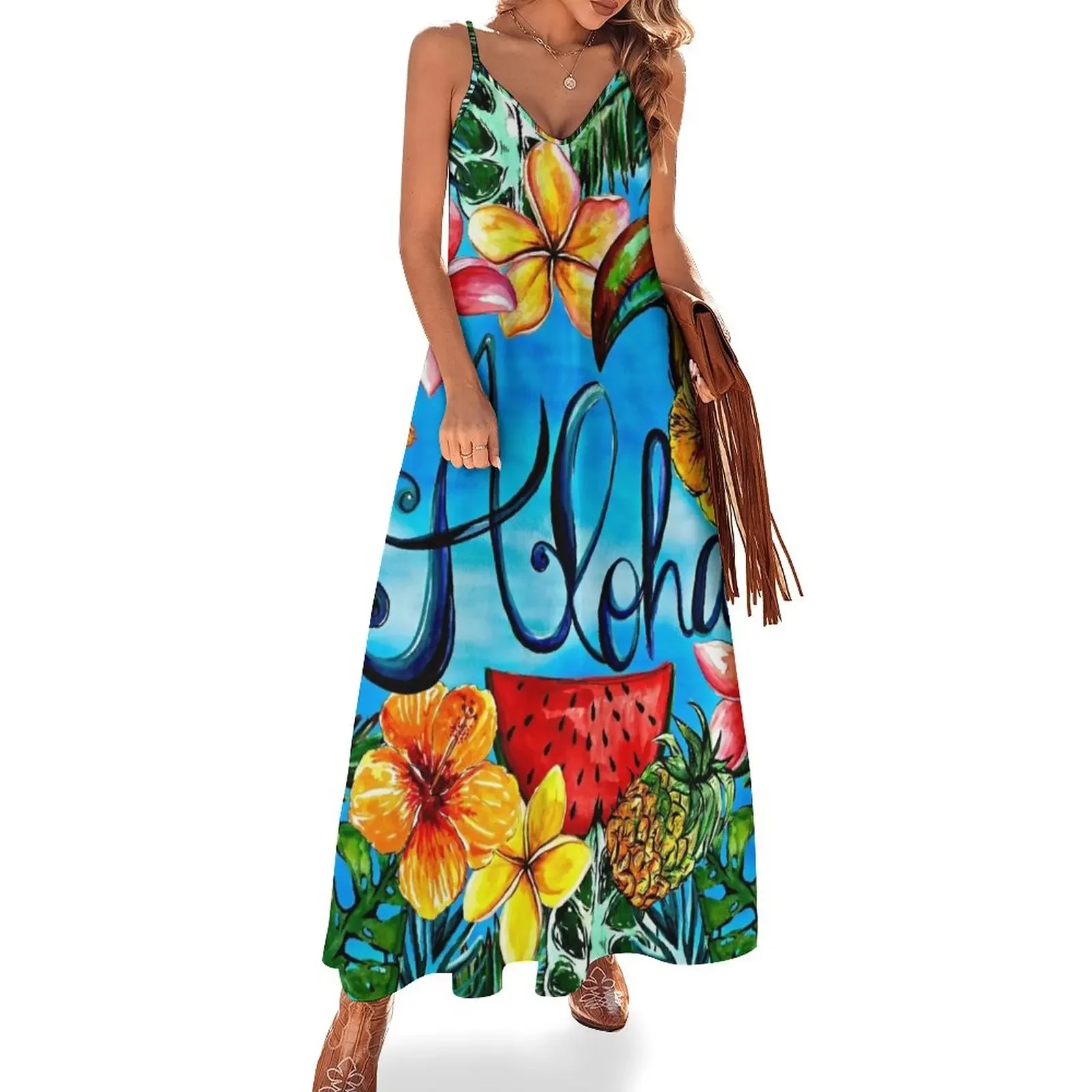 

Aloha - Tropical Flower Food and Animal Summer Design on #Redbubble Sleeveless Dress evening dress women Dress