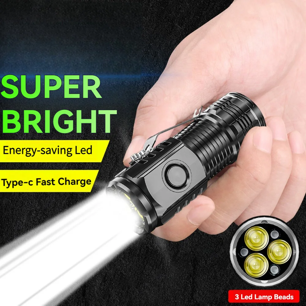 Super Bright Mini Torch Powerful LED Flashlight USB Rechargeable Strong Light Cap Clip Lamp High Power Portable Lighting Lantern