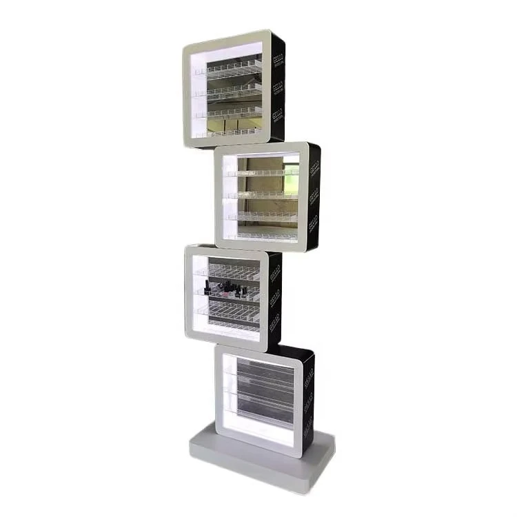 Cosmetics Store Display Stand Floor Makeup Display Nail Polish and Wooden Acrylic Light Emitting Diode