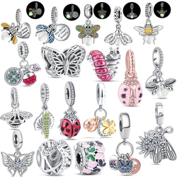 925 Sterling Silver Charms Dragonfly Bee Ladybug Luminous Firefly Fit Original Pandora Bracelets For DIY Beads Women Jewelry