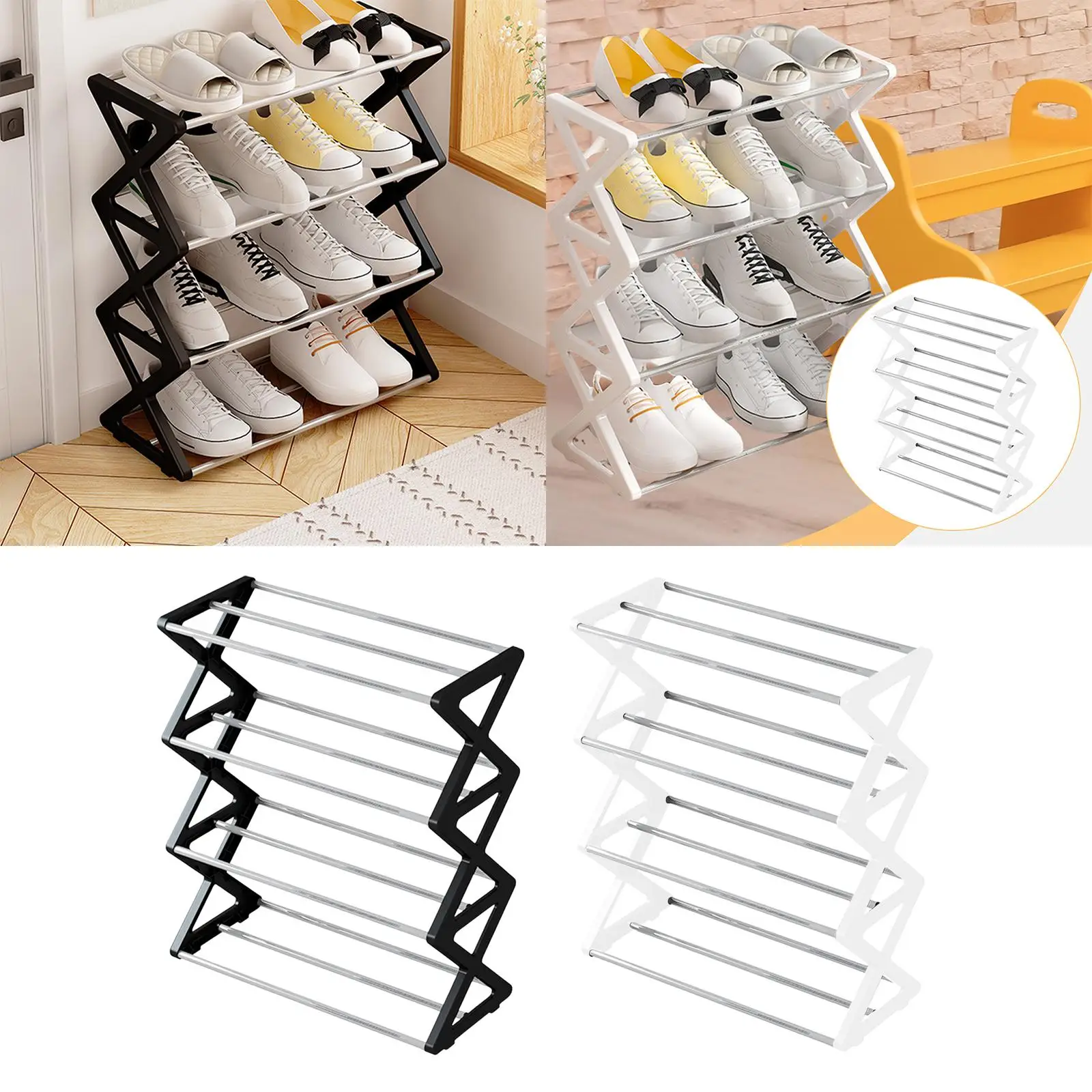 4 Tiers x Shaped Shoe Rack Organizer Shoe Storage Shelf Modern for Entryway Simple Assembly 42x18.5x49.5cm Ventilated