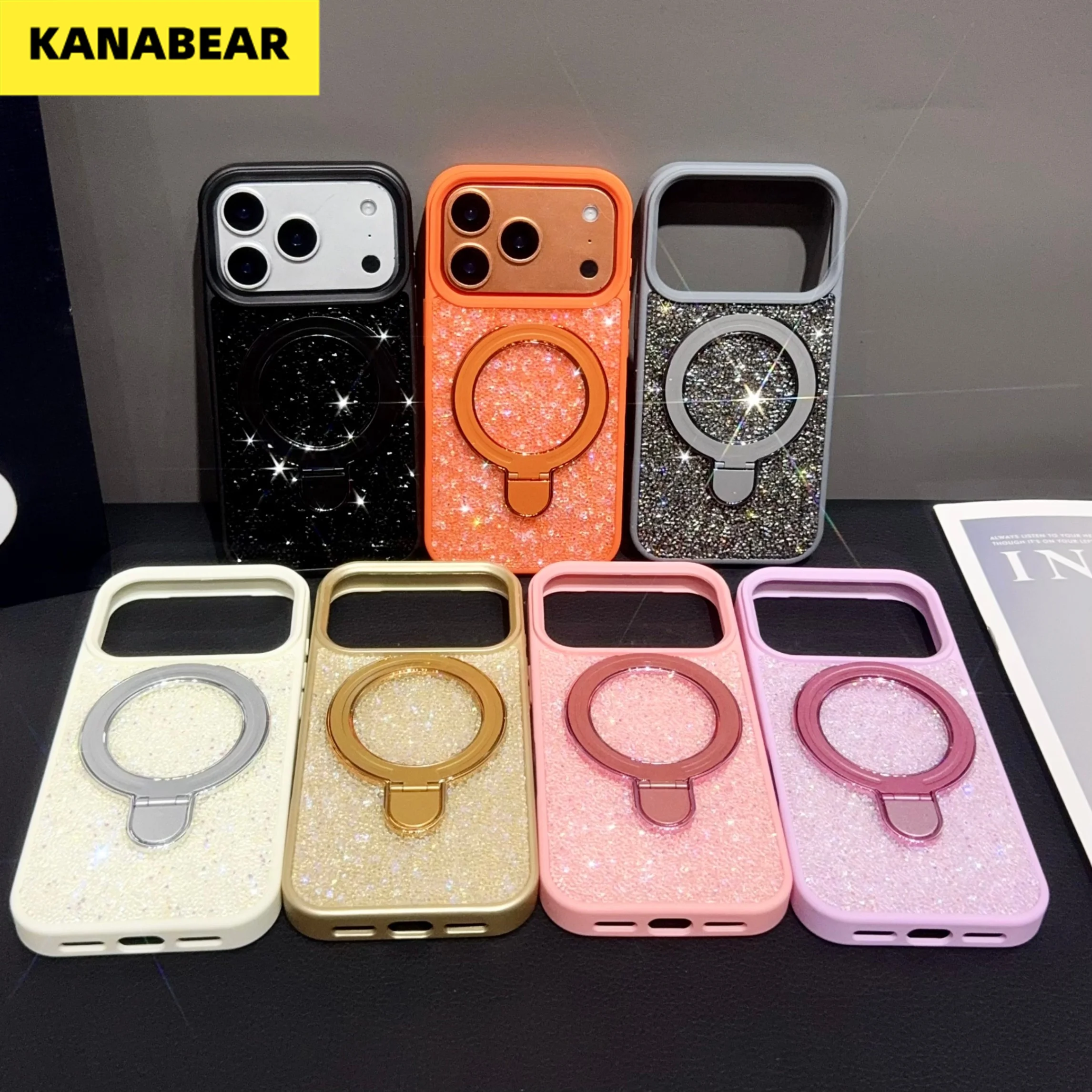

Glitter Diamond Stand Case For iPhone 17 Pro Max CD Pattern Magnetic Luxury Shockproof Cover For 16 Pro
