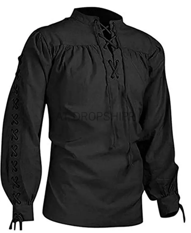 Camicie medievali uomo tunica Costume da pirata vestiti di Halloween camicia da uomo Vintage scollo a balze coulisse cavaliere Cosplay Top