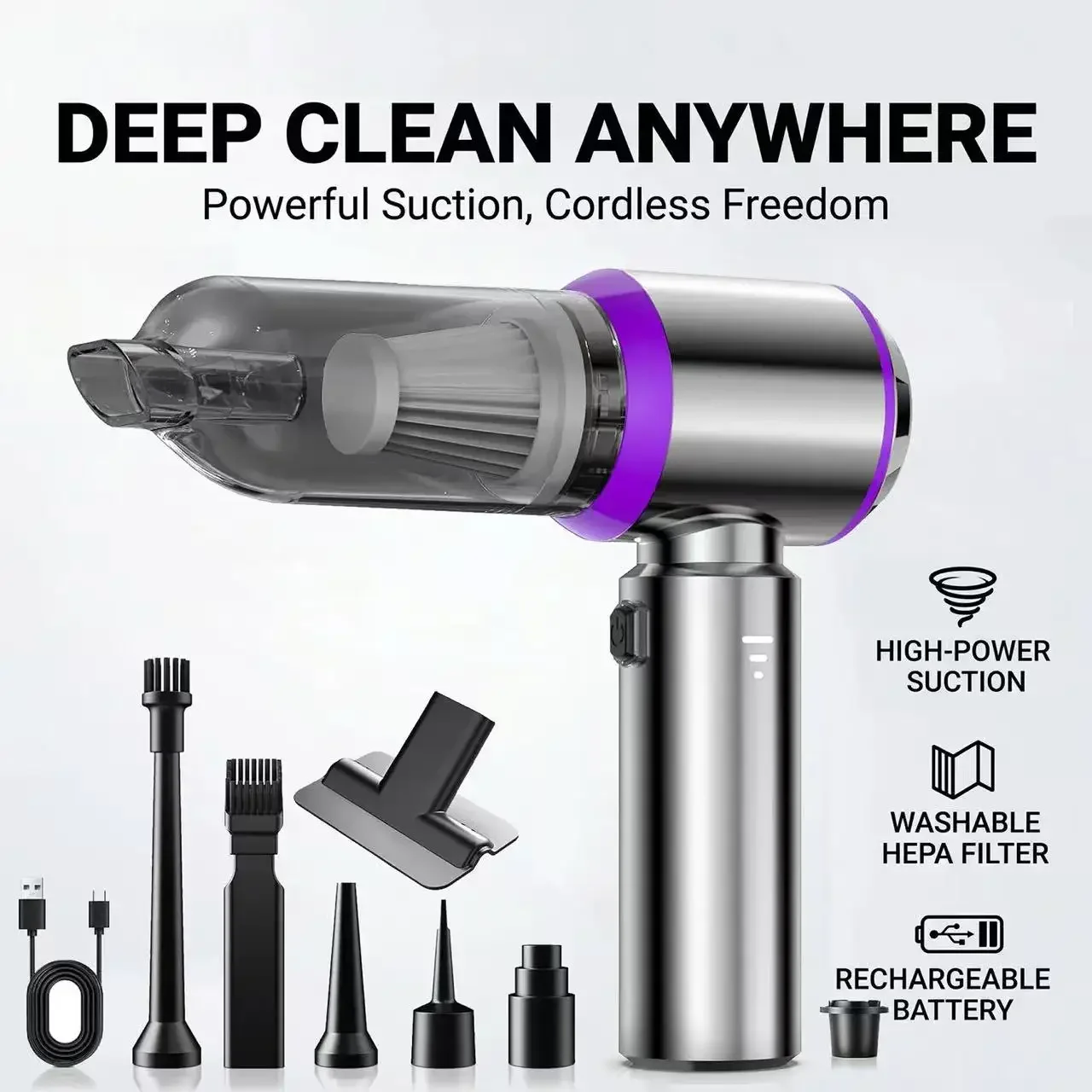 4 In 1 Portable Handheld Vacuum Cleaner, 1 Count Rechargeable Cordless Vacuum Cleaner for Car, Cordless Air Duster, Cordless Dus