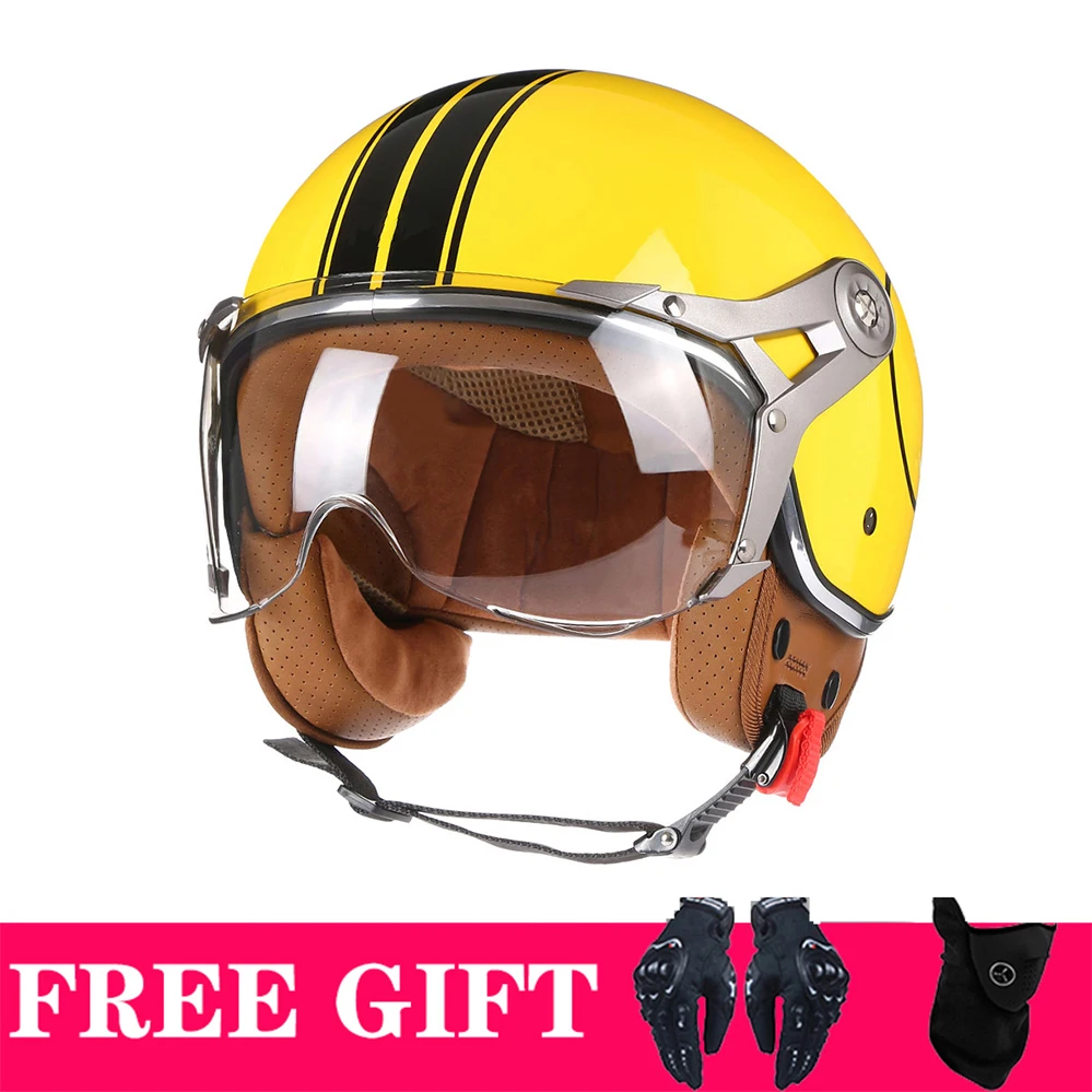 Casco de Motocicleta Vintage Jet para Hombre, Medio Casco, Diseño Clásico y Elegante, Homologado por DOT, Casco Original