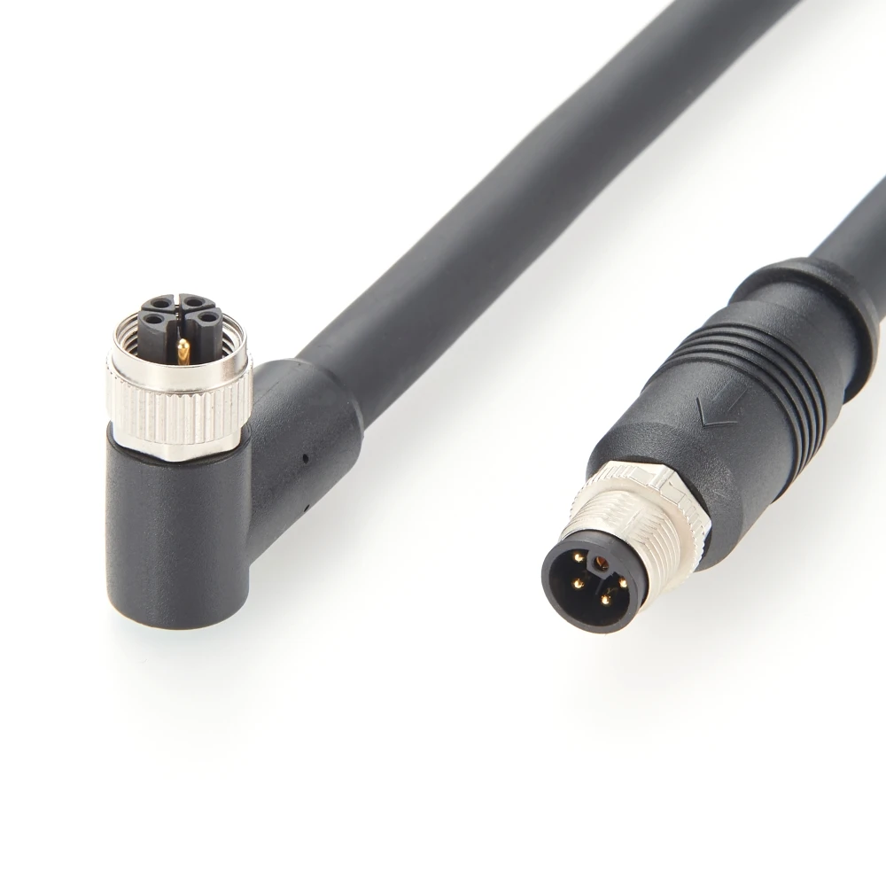 M12 L-Coded 5Pin Connector Cable Profinet Power Supply Right Angled M12 Male to Female High Flex IP67 Waterproof Cable