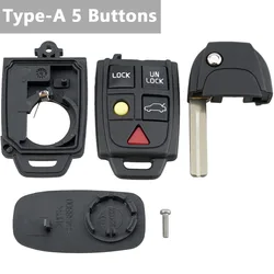 Flip Remote Key Case Substituição FOB, 5 botões, apto para Volvo S80 1999-2006, S60 2000-2009, V70 2000-2007, XC90 2002-2013