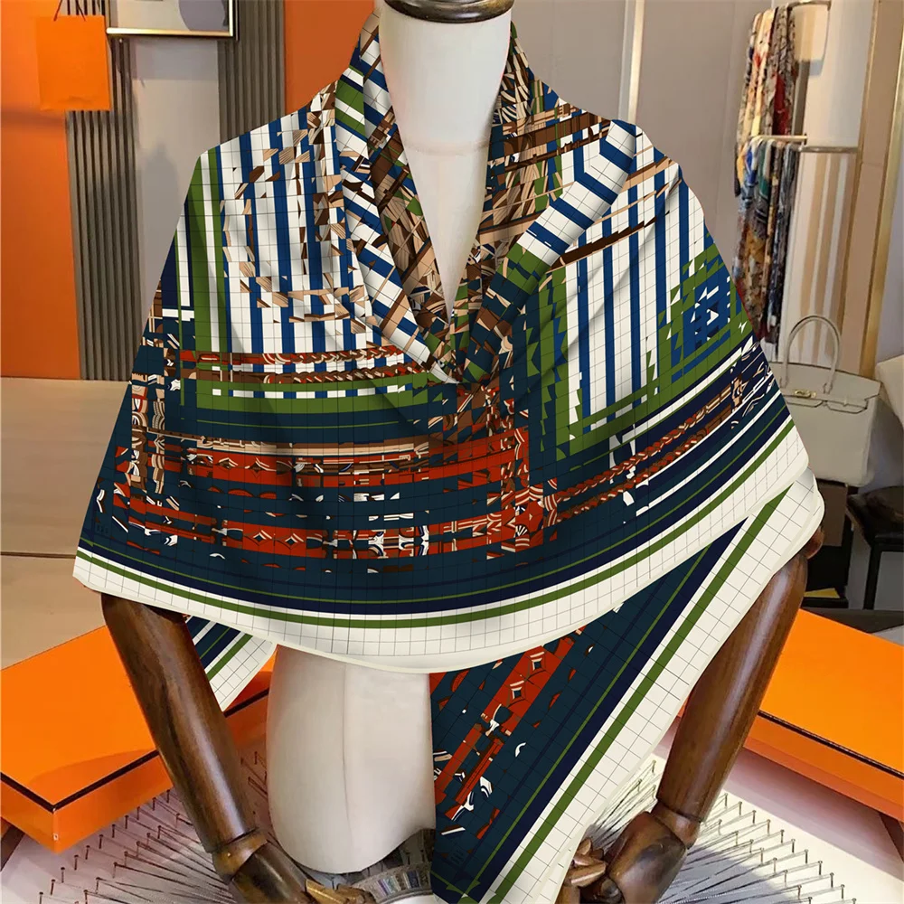 

Silk Cashmere Scarf Women Manual Hand Rolled Shawls Geometric Square Scarves Wrap Bandana Luxury Brand Hijab Female Foulards
