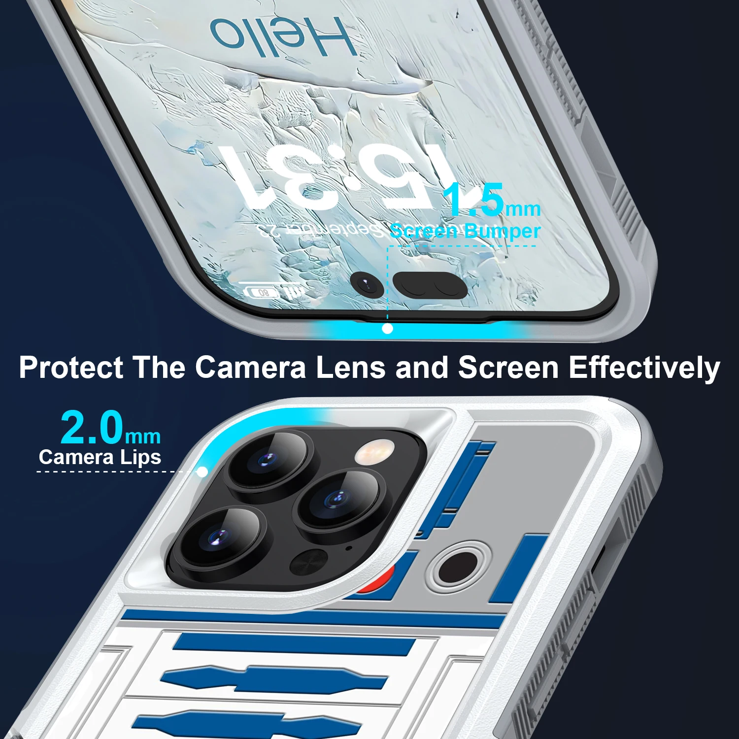 Case For IPhone SE2 XS XR 11 12 13 14 15 16 Plus Pro Max R2D2 Astronaut Robot Dual Layer Shock-Absorption Protective Cover