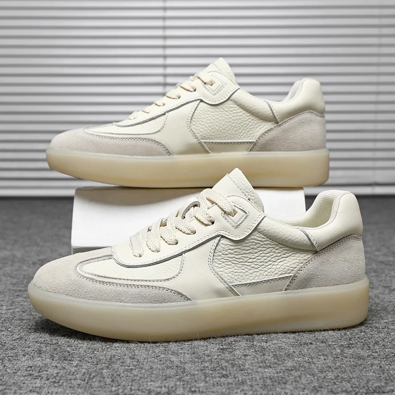 

Men's new top layer cowhide white shoes men's fashionable casual board shoes breathable cowhide sole Forrest Gump shoes