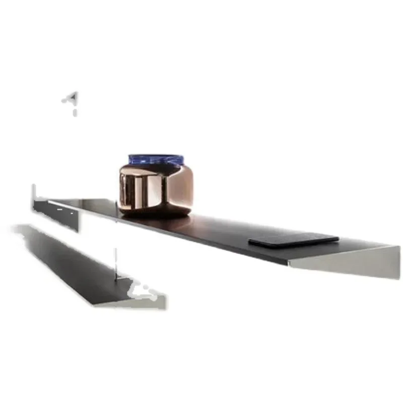 Stainless steel wall-mounted bookshelf ins living room background wall with LED light luminous laminate