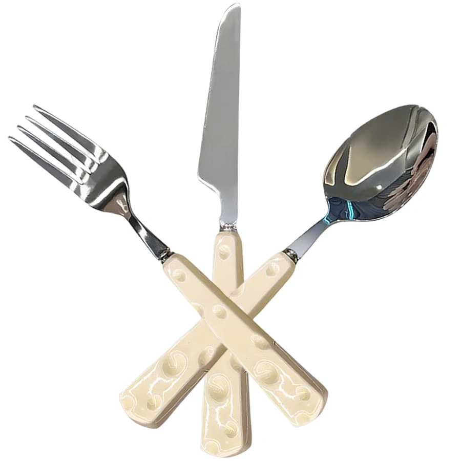 3pcs Cheese Style Cutlery Set PP + 304 Stainless Steel Material Spoon Fork Knife Household Portable Ktichen Creative Tableware