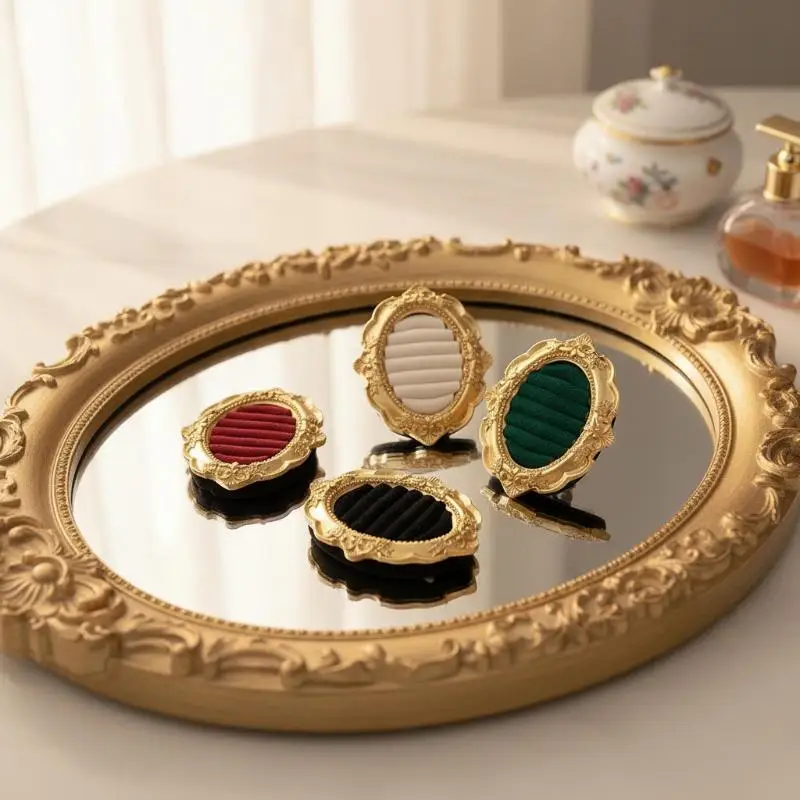 Vintage Oval Resin Ring Display Tray Desktop Holder For Rings Earrings Small Trinkets Photo Ornament Jewelry Accessory