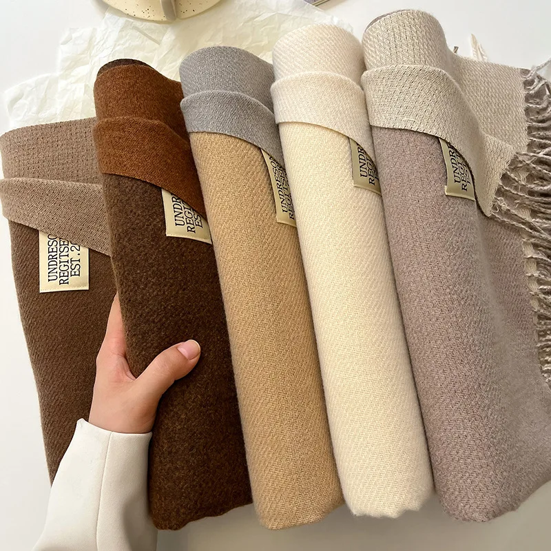 Fashion Solid Cashmere Warm Scarf New Design Pashmina Winter Double Side Diffrent Color Shawl Wraps Bufanda with Tassel Blanket