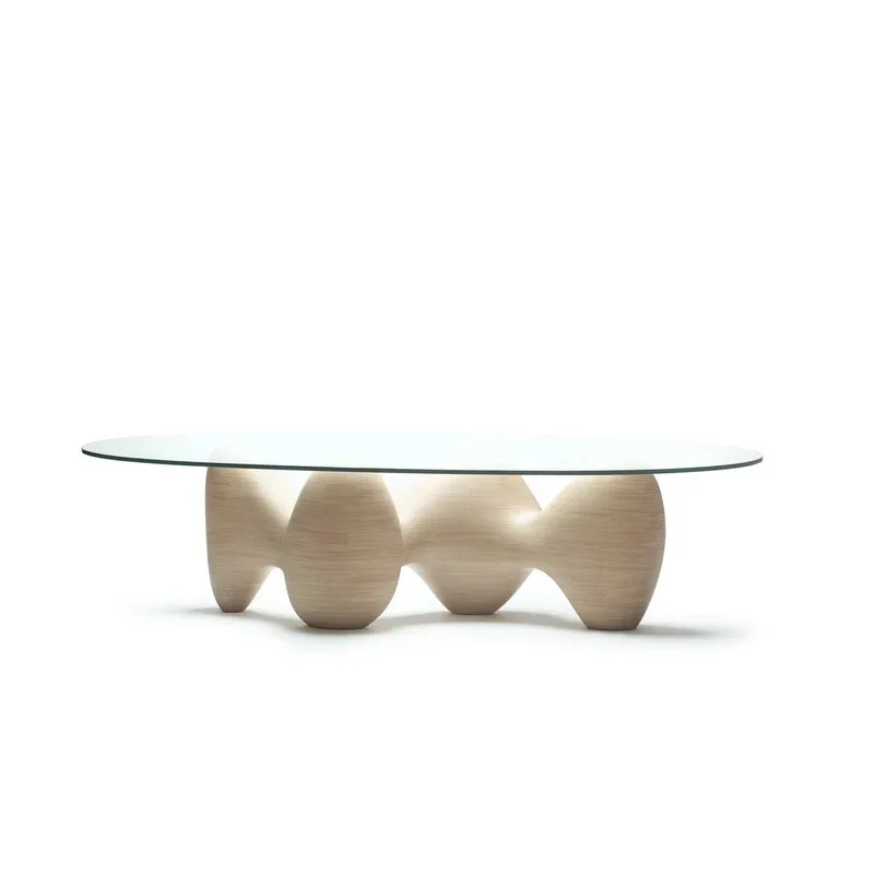 Glass surface light wood, bionic dining table, special-shaped art style light luxury dining table