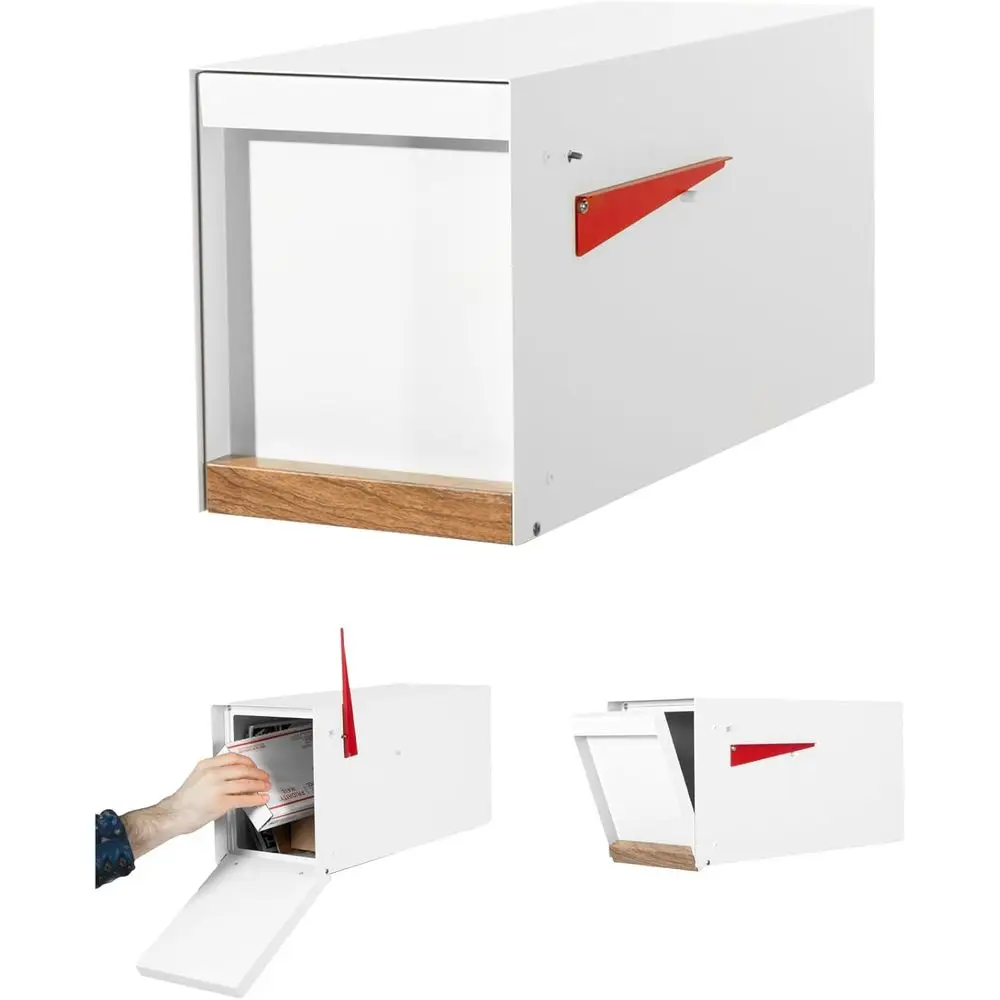 

Почтовый ящик для установки на столб или наружного размещения - 21x8x10, белый, с порошковым покрытием, металлический, с декоративной отделкой под ясеневую древесину - водонепроницаемый