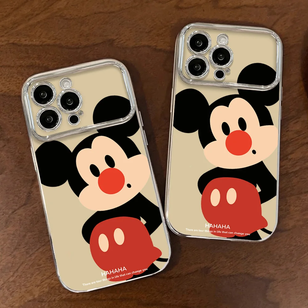 MINISO Mickey Cartoon M-Mouse C-Clubhouses Phone Case For iPhone 12 11 13 14 15 16 Max Pro Plus Electroplated Large Window Lens