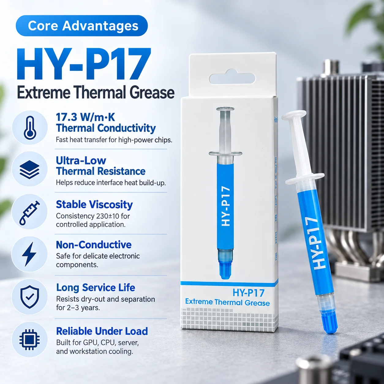 Original Halnziye HY-P17 Premium Performance Wärmeleitpaste für alle Prozessoren, CPU/GPU, hohe Wärmeleitfähigkeit, 2 g/4 g – Detail 4