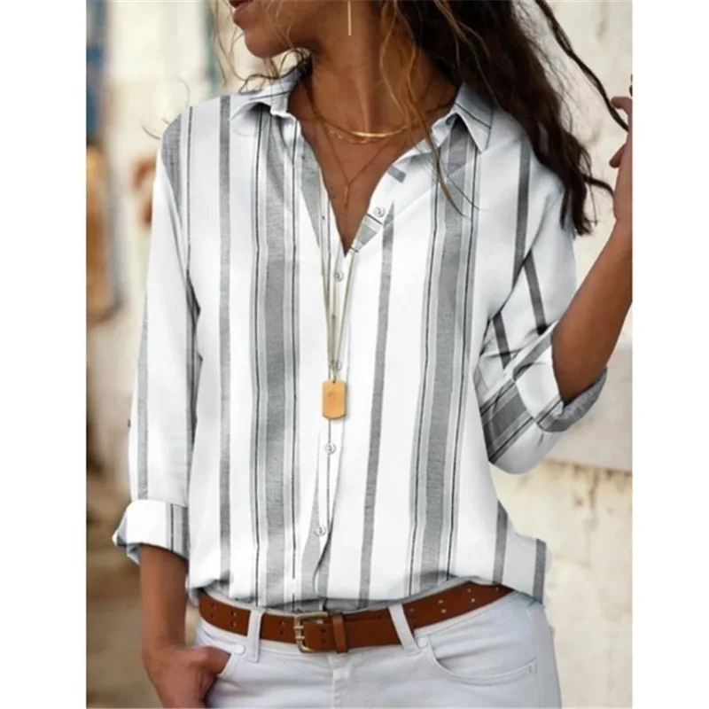 

Women's Summer Casual Striped Button Down Shirt Roll-Up Sleeves and Relaxed Fit Top