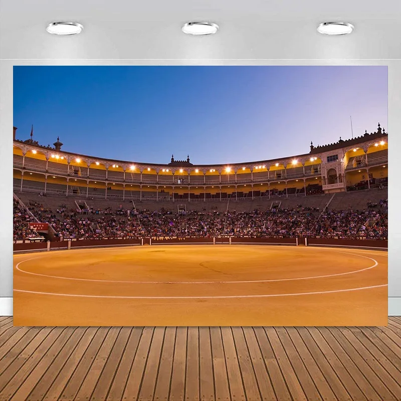 Fondo de fotografía de corrida de toros español, Fondo de decoración de fiesta de feliz cumpleaños, pista de competición de Sevilla