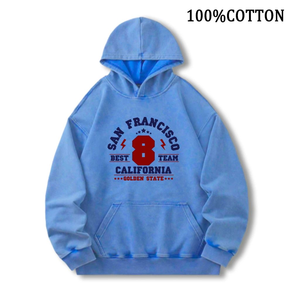 California San Francisco Letter Man Hoodie Vintage Washed Cotton Hoodies American Style Pullover Sweatshirt Soft Comfort Tops