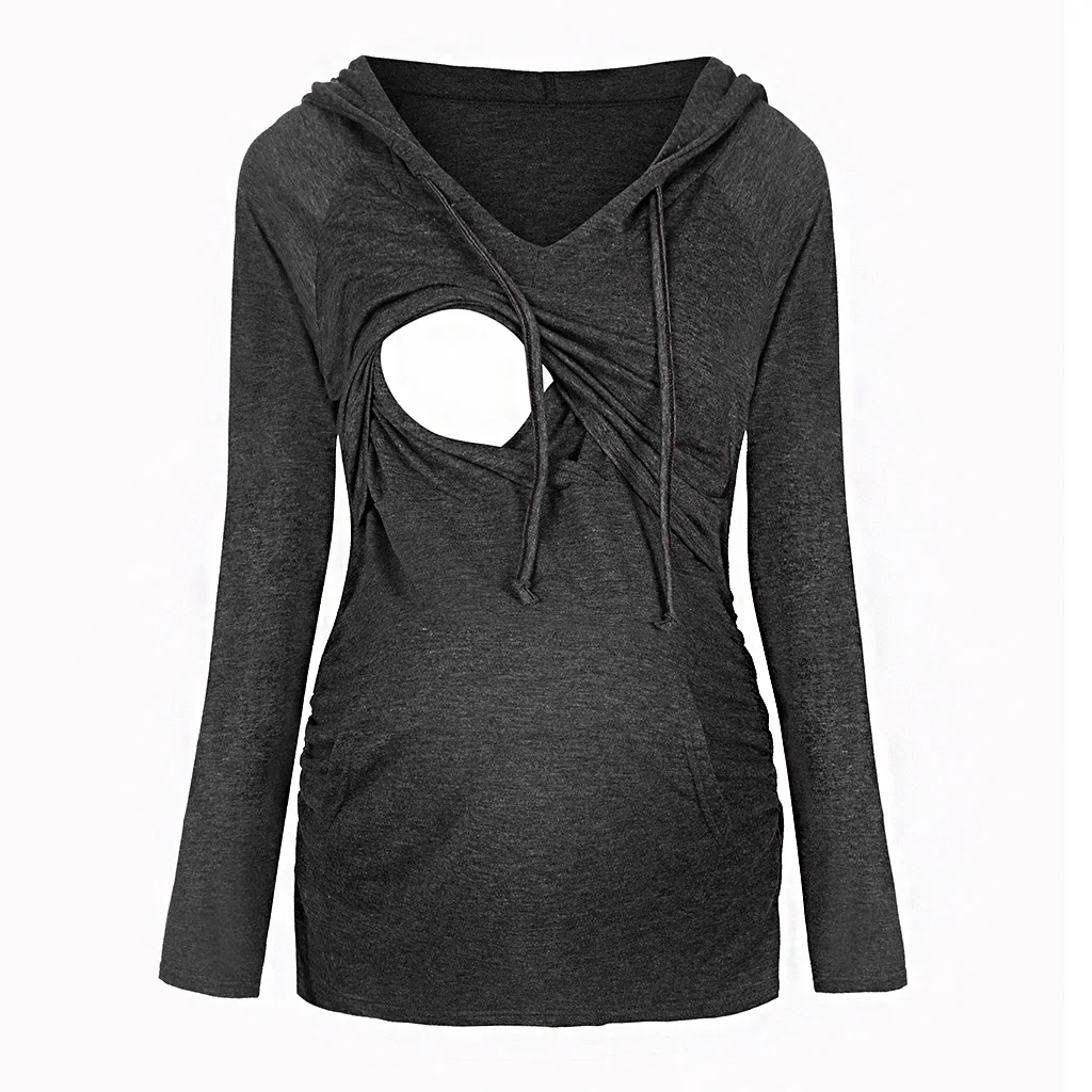 

New Breastfeeding Maternity Clothes T-shirts For Women's Nursing Top Hoodie Long Sleeves Solid Color Tops Hoodie Sweatshirt