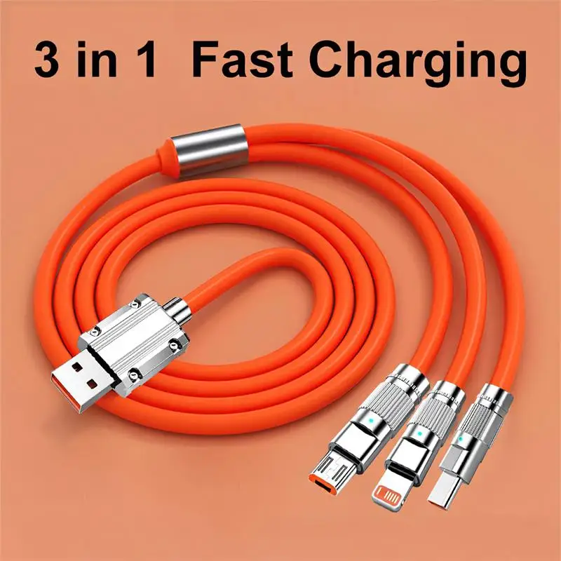3 in 1 Fast Charging Cable for iPhone iPad Samsung Android Smart Phone(1.2M/4FT) image 2