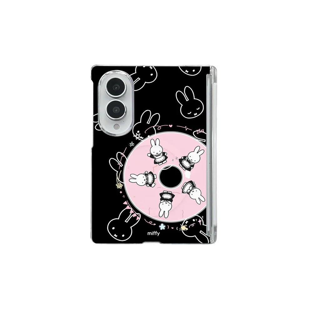 Cute CD‑Style Miffy Rabbit Magnetic Phone Case For Samsung Galaxy Z Fold 8 Ultra Z Flip 8 Black Base Cartoon Shockproof Cover