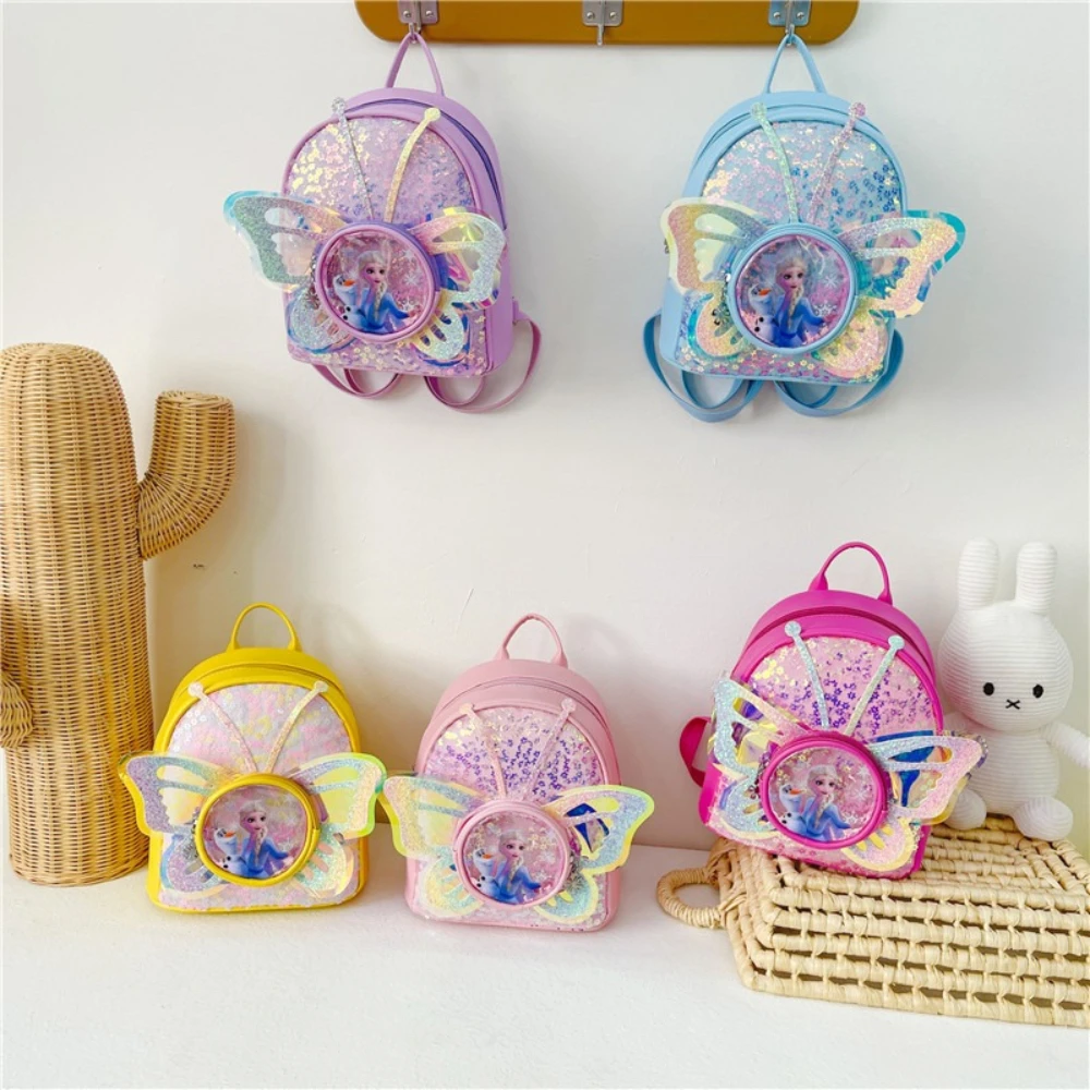 

Disney Frozen Elsa Princess Butterfly Wings Kids Cute Mini Backpack Glitter Kindergarten Toddler Girls Small Double Shoulder Bag