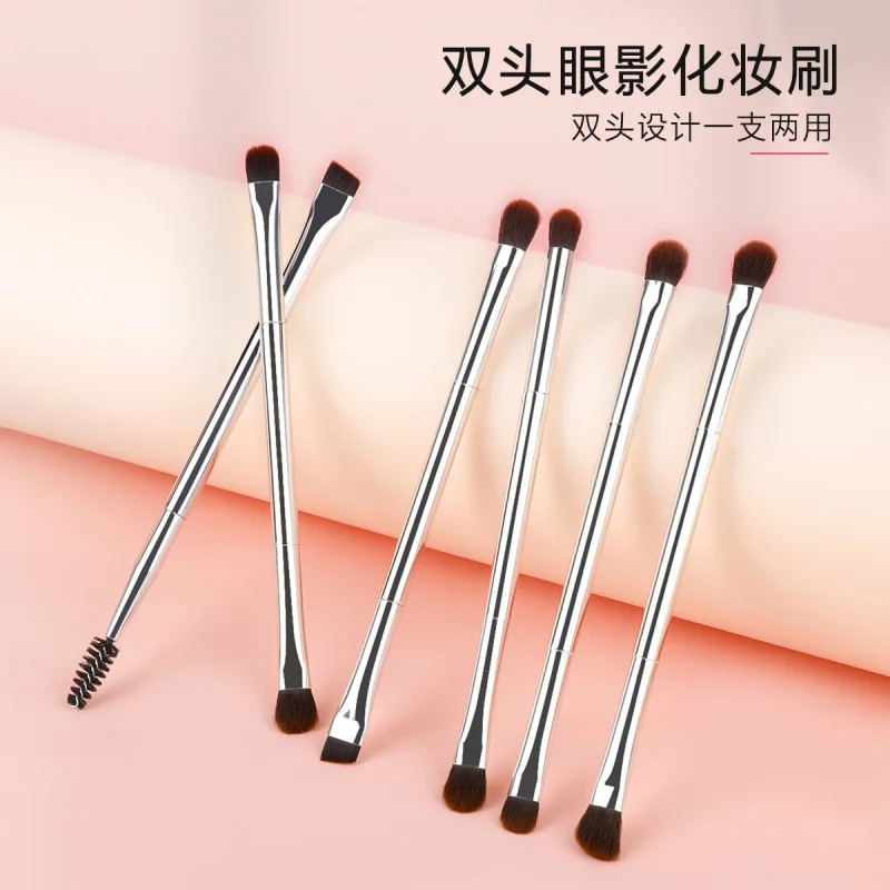 6Silver double-ended makeup brush Eyeshadow Brush, Blending Brush, Eyebrow Brush A dual-purpose brush Eyelash Curling Brush