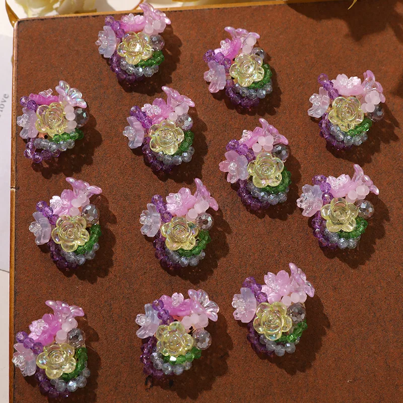 Crystal Beaded Flower Shoe Charm 1 Piece Spring Forest Gentle Fresh Colorful Versatile Clip for Jelly Clear Crystal Clogs