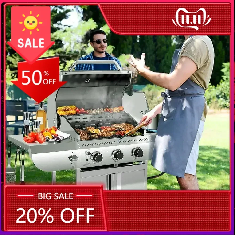 

BestsellerPortable 3-Burner Propane Gas Grill with Side Burner, 34,000 BTU, Cast Iron Grates, Ideal for Outdoors and Camping